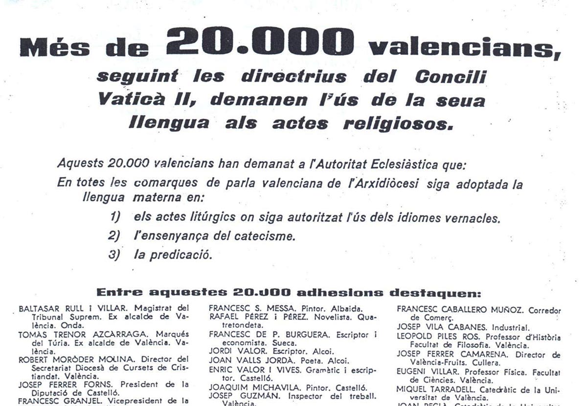20.000 valencians demanen l’ús de la llengua
als actes religiosos